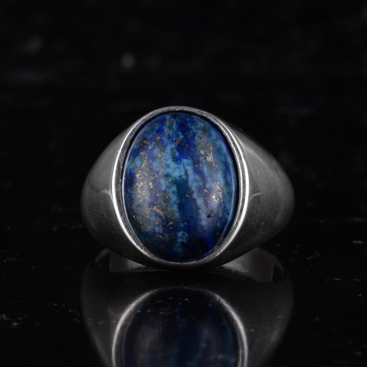 KAMBO Natural Men's Ring – 925 Sterling Silver Minimalist Oval Stone Ring – Handmade Classic Jewelry (Lapis Lazuli) — 4