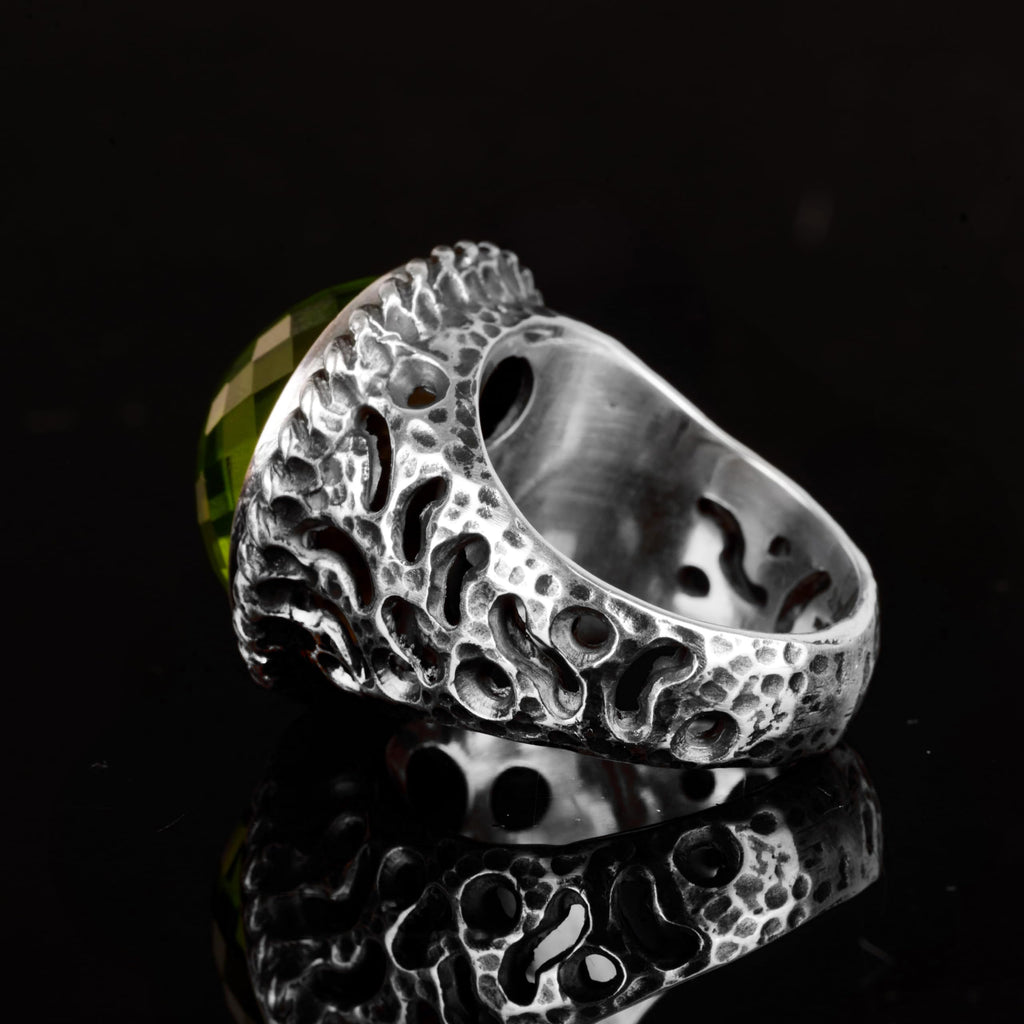 Peridot Stone Ring, 925 Sterling Silver Men's Ring — 7
