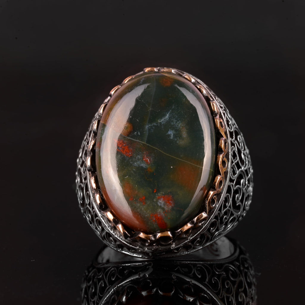 Natural Bloodstone Ring, 925 Sterling Silver Men's Ring — 2