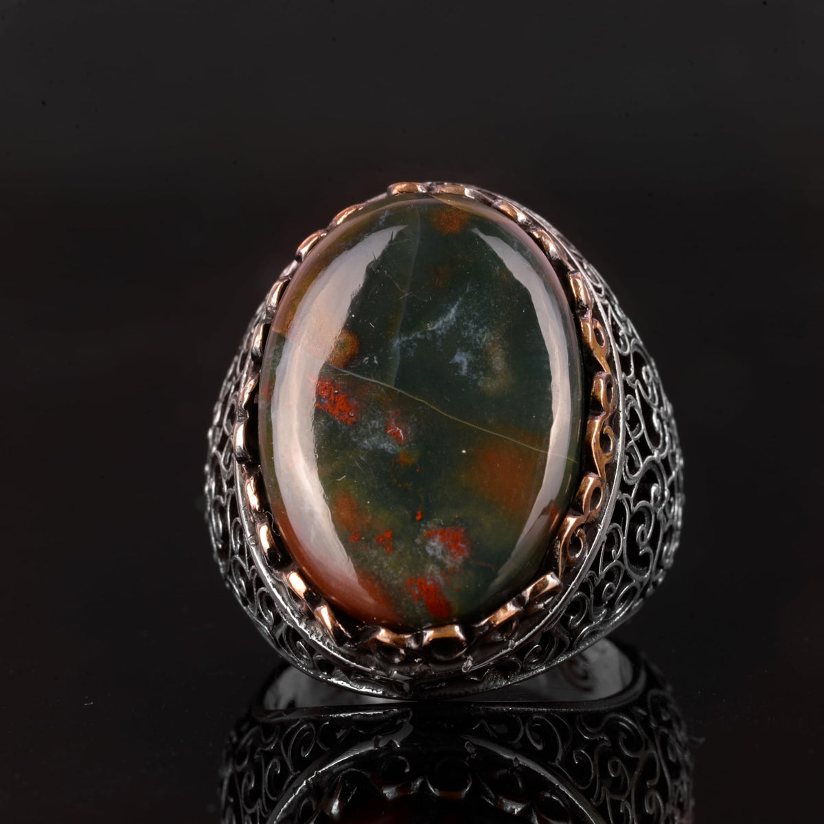 Natural Bloodstone Ring, 925 Sterling Silver Men's Ring — 2