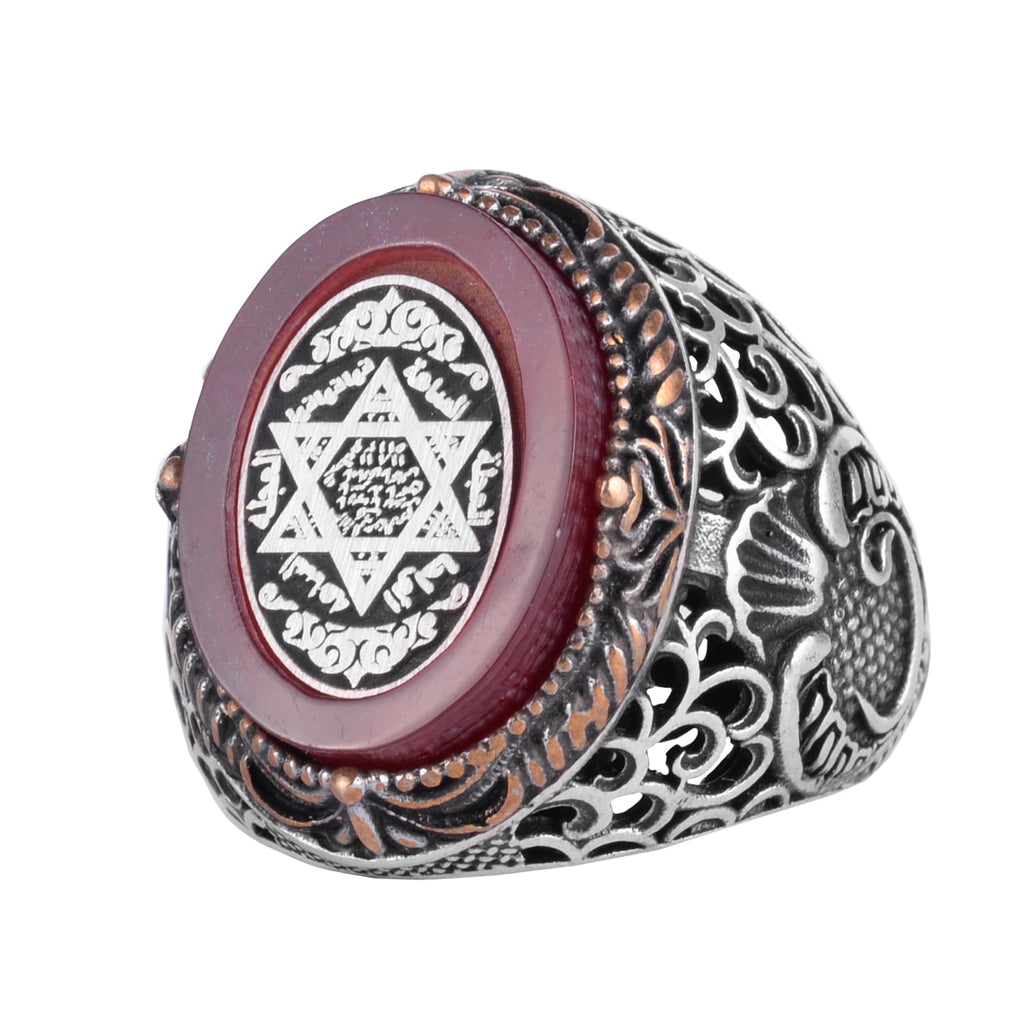 KAMBO Star of David Men's Ring – Geometric Historical Symbol Carved 925 Sterling Silver Oval Seal Ring – Vintage Handmade Statement Jewelry