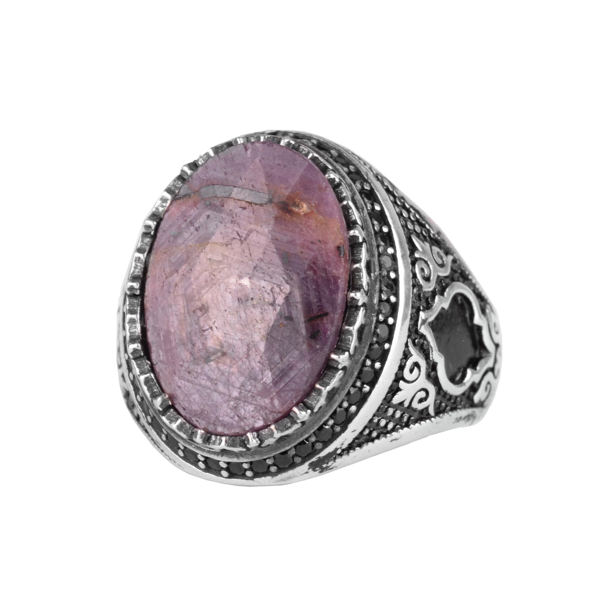 KAMBO Natural Sapphire Men's Ring – 925 Sterling Silver Oval Handmade Stone Statement Ring (Sapphire-1)
