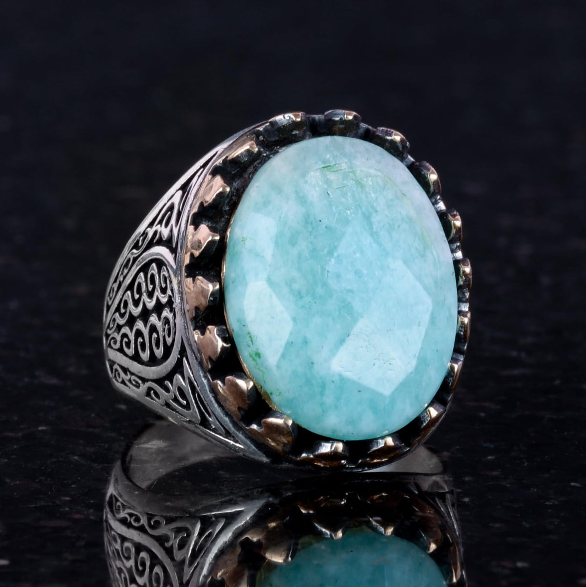 925 Sterling Silver Men's Ring - Natural Amazonite Stone — 2