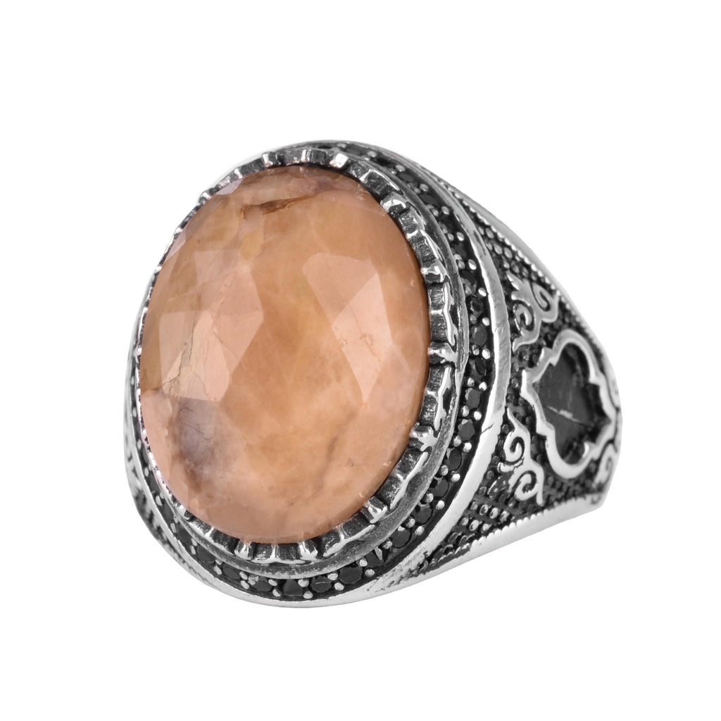 KAMBO Natural Sapphire Men's Ring – 925 Sterling Silver Oval Handmade Stone Statement Ring (Sapphire-4)
