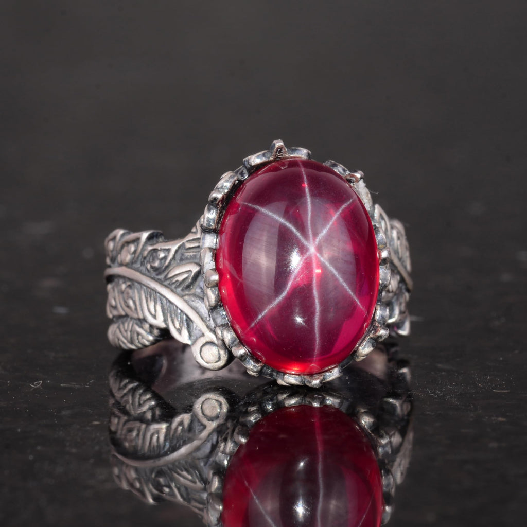Natural Star Ruby Stone Women's Silver Ring — 5