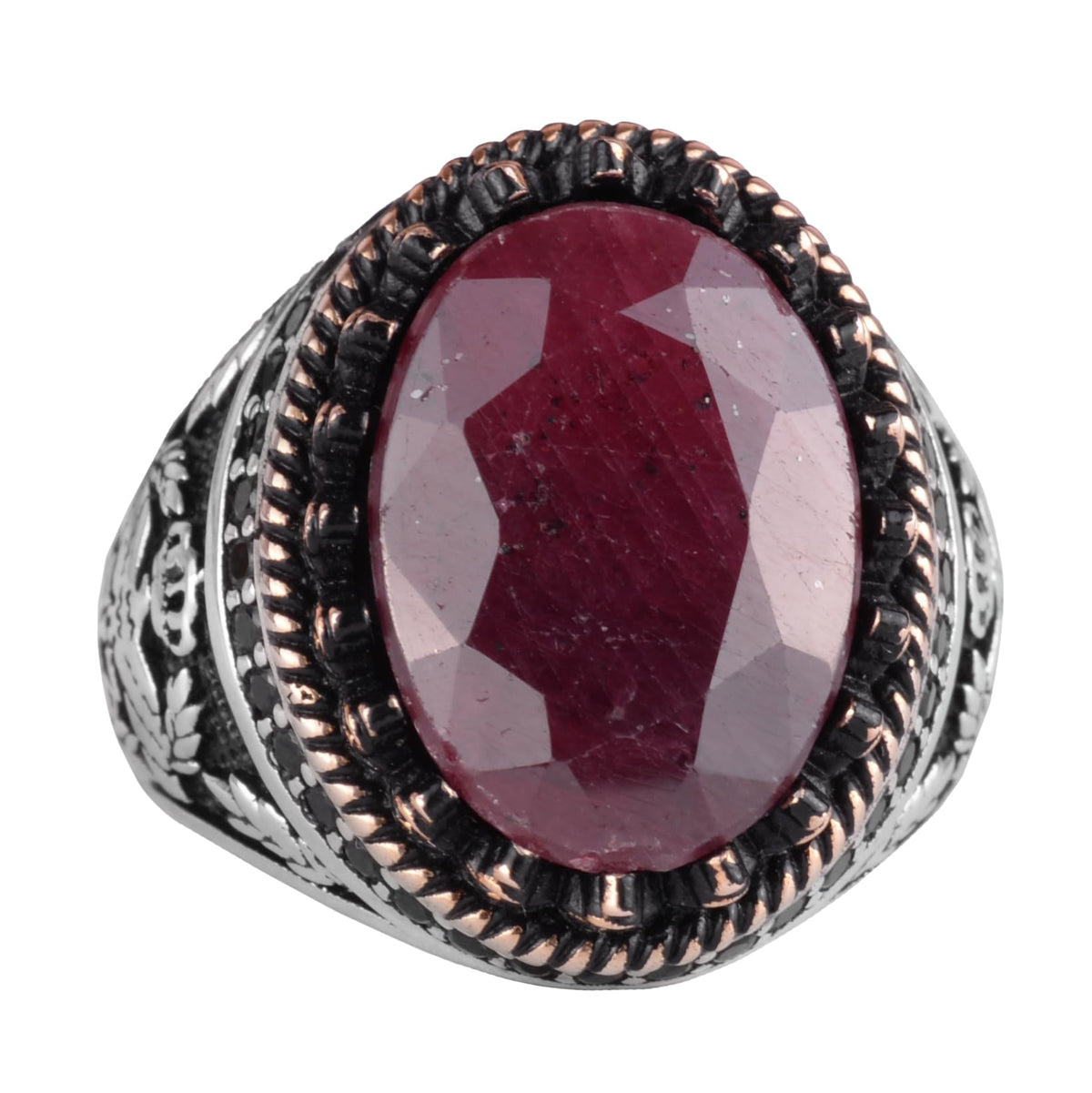 Natural Stone Ring - Handmade Eagle Ring - 925 Sterling Silver (Ruby)