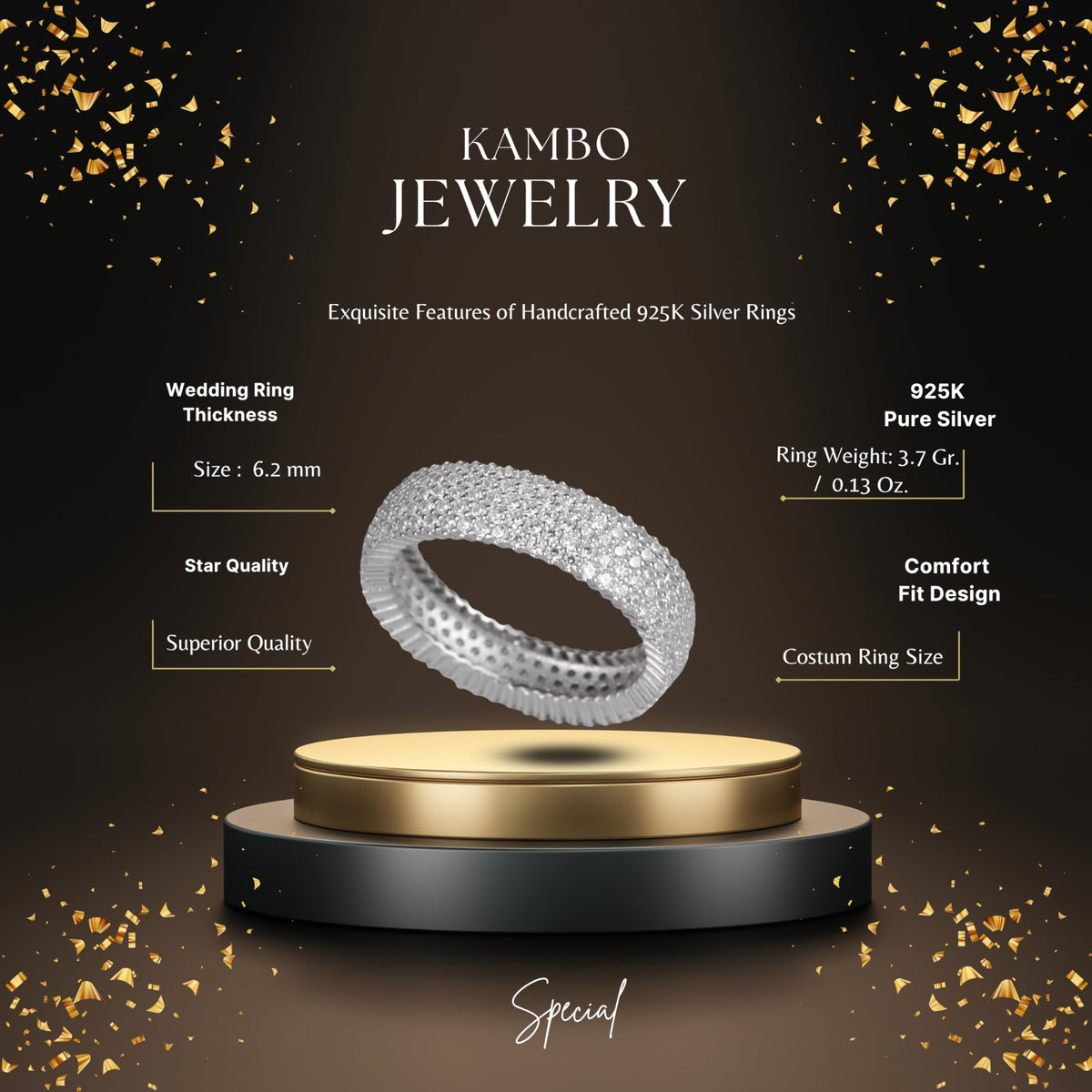 KAMBO 925 Sterling Silver Women's Infinity Band – Created Zircon Stone Ring – Elegant Silver Engagement Jewelry — 2