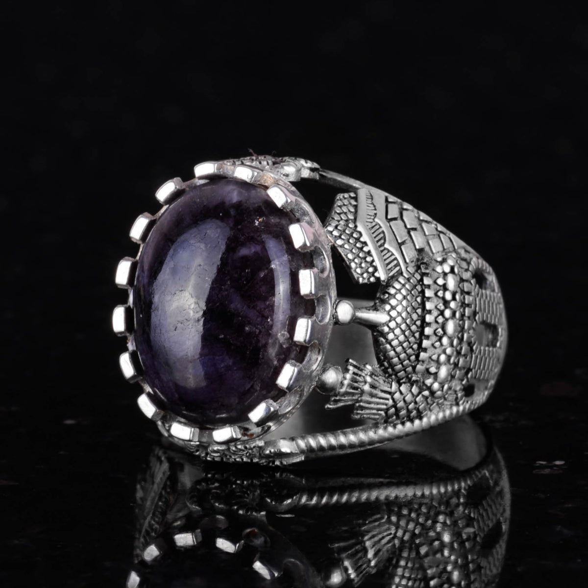 925 Sterling Silver Men's Ring with Blue Sapphire Stone — 3