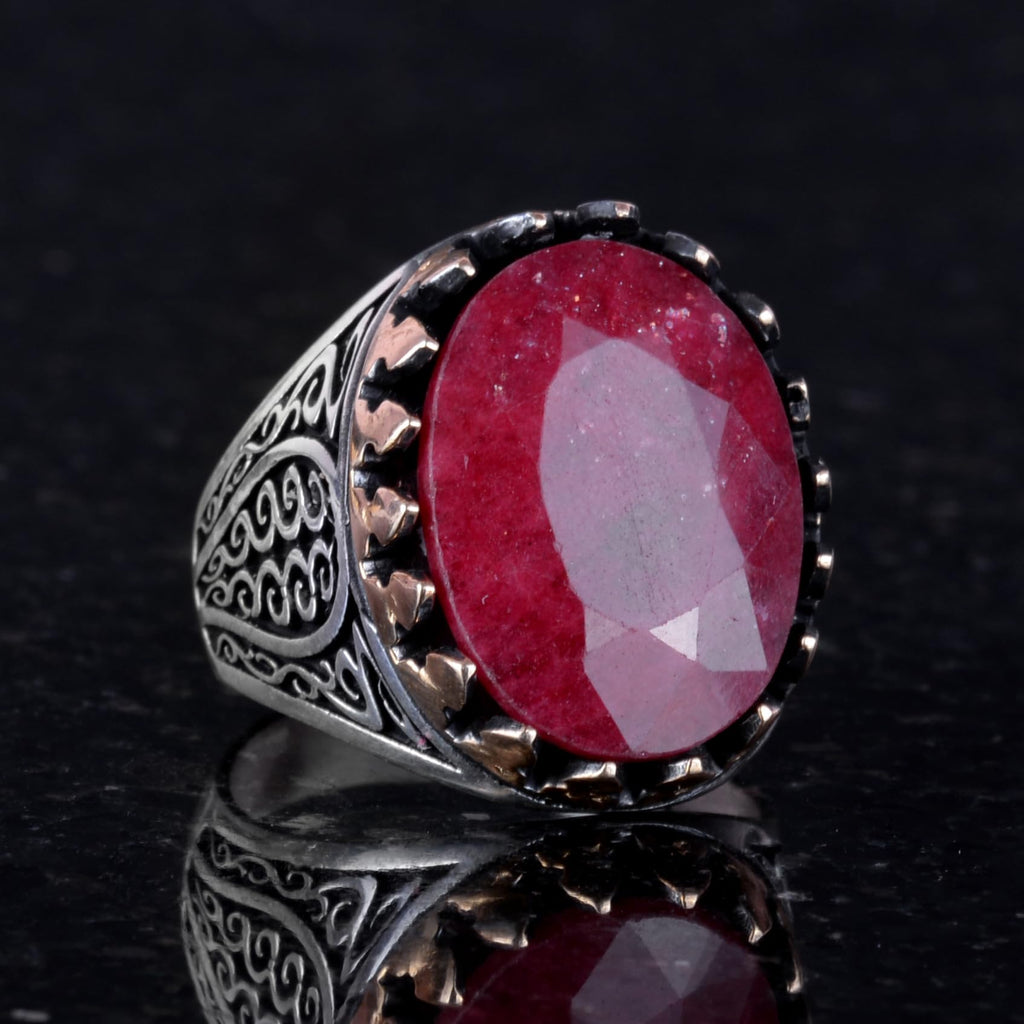 925 Sterling Silver Men's Ring - Natural Ruby Stone (Model-2) — 3