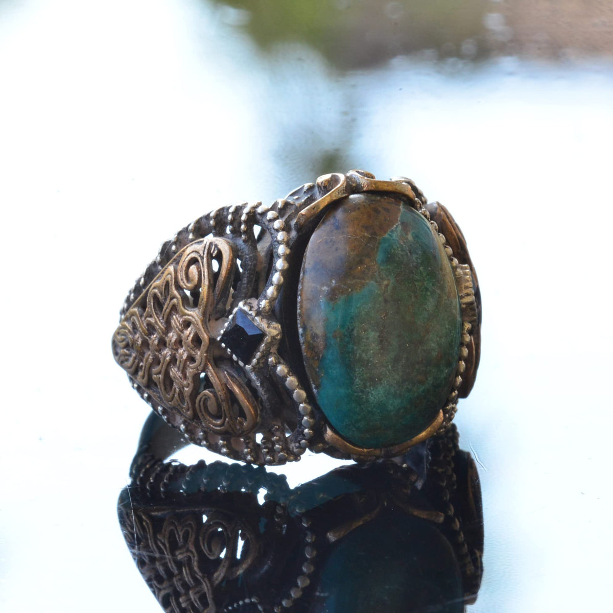 Handmade Natural Turquoise Ring with Celtic Knot Design - 925 Sterling Silver Men's Ring — 3