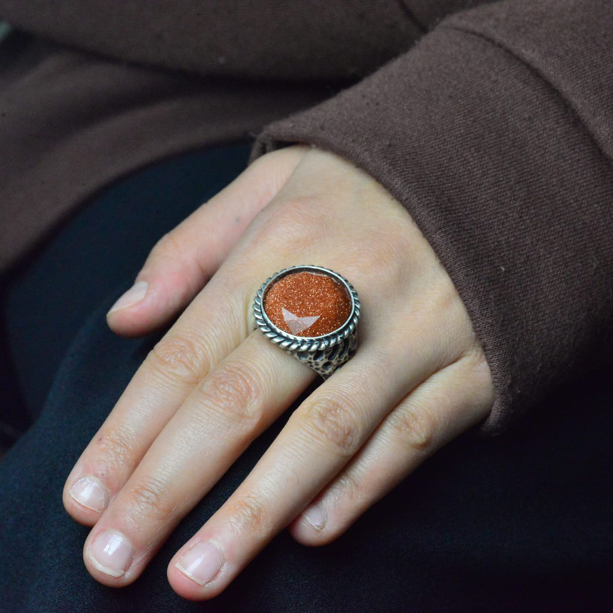Handcrafted Vintage Ring, 925 Sterling Silver Men's Ring, Artificial Star Stone Men's Ring — 6