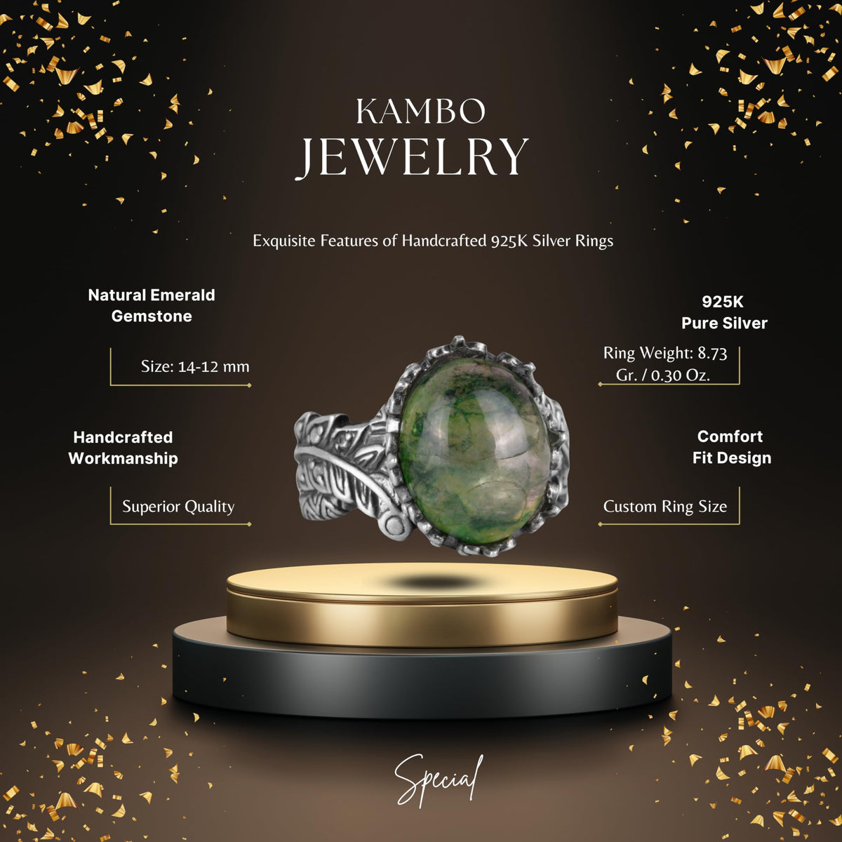 Natural Emerald Stone Ring - Handmade 925 Sterling Silver Jewelry — 2