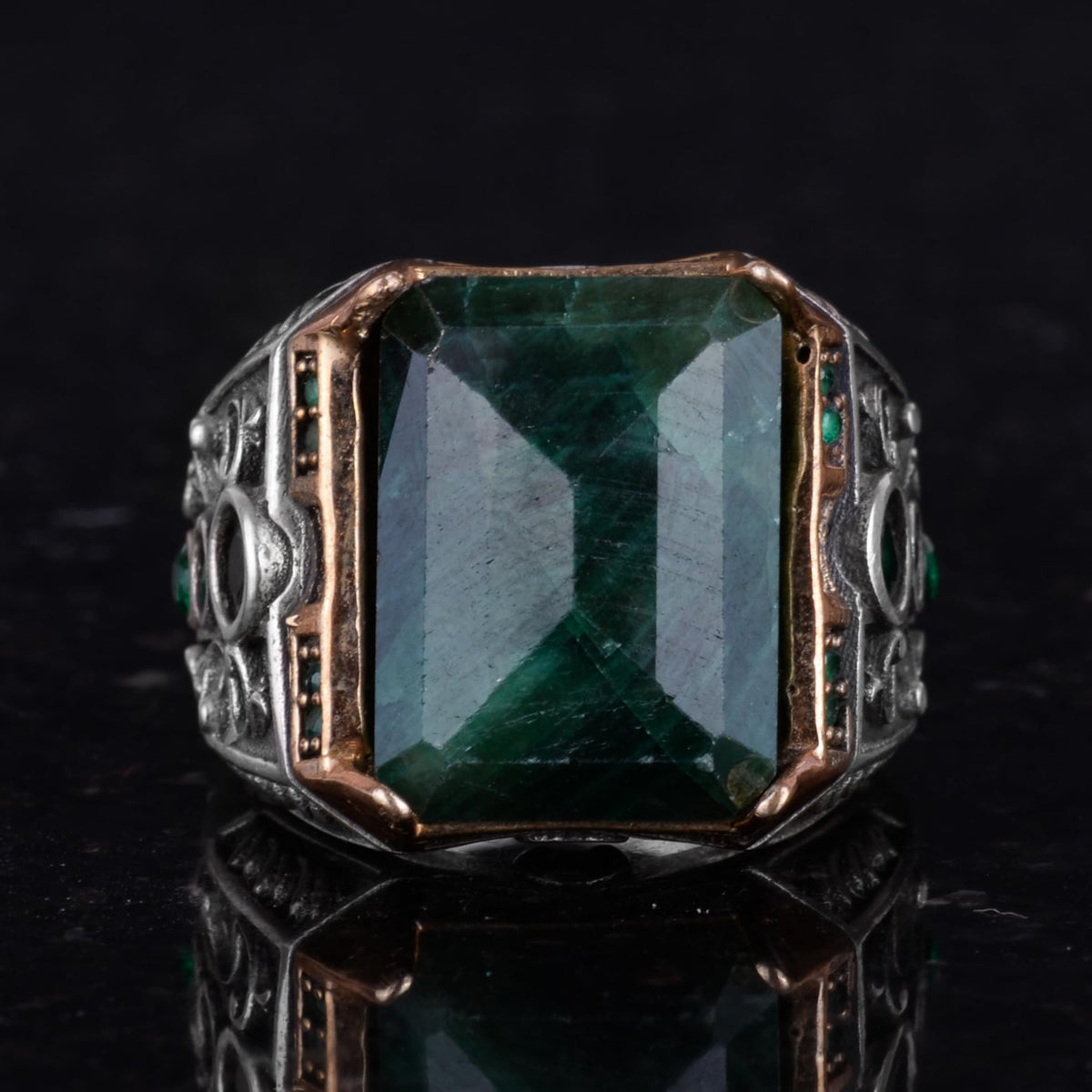 925 Sterling Silver Ring - Handmade Ring with Natural Emerald Stone — 4