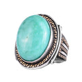 KAMBO Men's Genuine Natural Stone Ring – 925 Sterling Silver Large Statement Ring – Handmade Vintage Design – Dark Silver Ring (Amazonite)