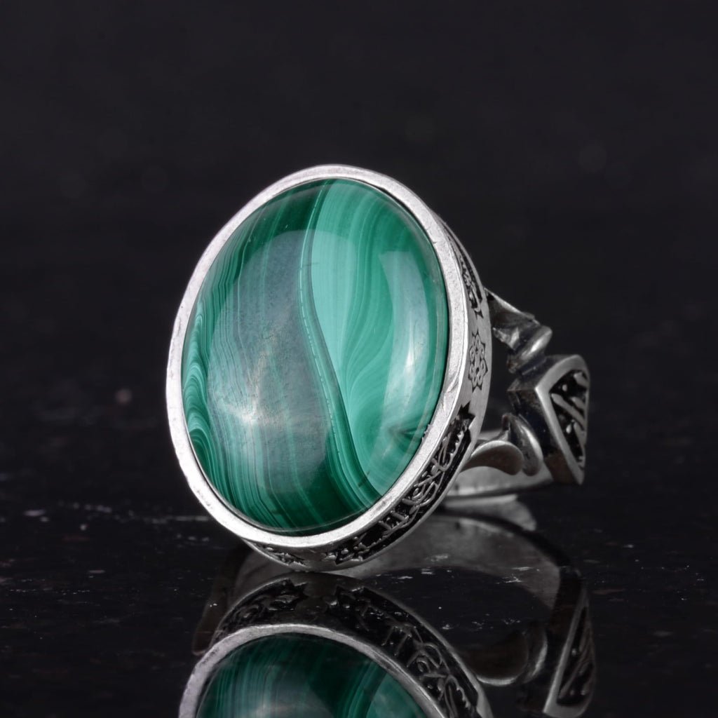 KAMBO Natural Malachite Gemstone Ring - Handmade 925 Sterling Silver Ring — 6