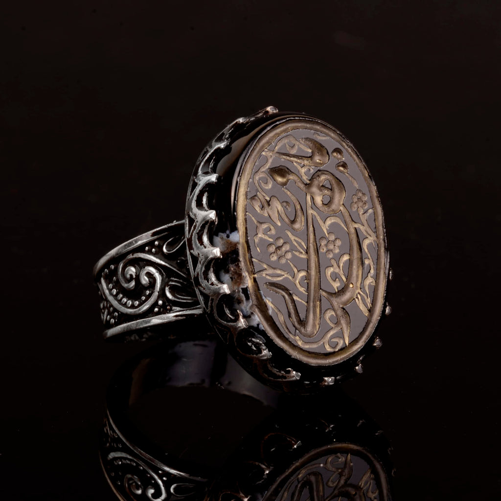 Natural Agate Stone Ring, 925 Sterling Silver Men's Ring — 3