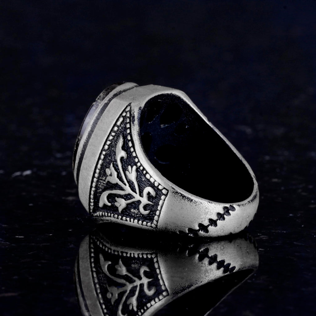 American Chief Ring - Natural Red Agate Stone Ring - 925 Sterling Silver Ring - Carved Stone Ring — 6