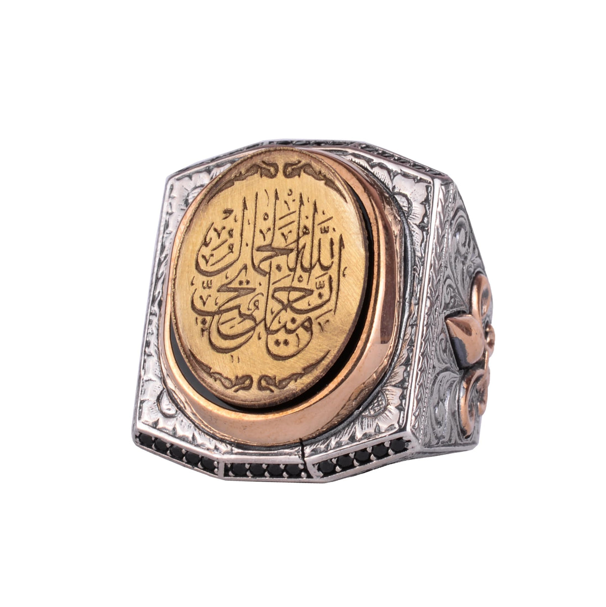 KAMBO Islamic Calligraphy Men's Ring – 925 Sterling Silver Ottoman Style Gold Tone Large (Model-2)