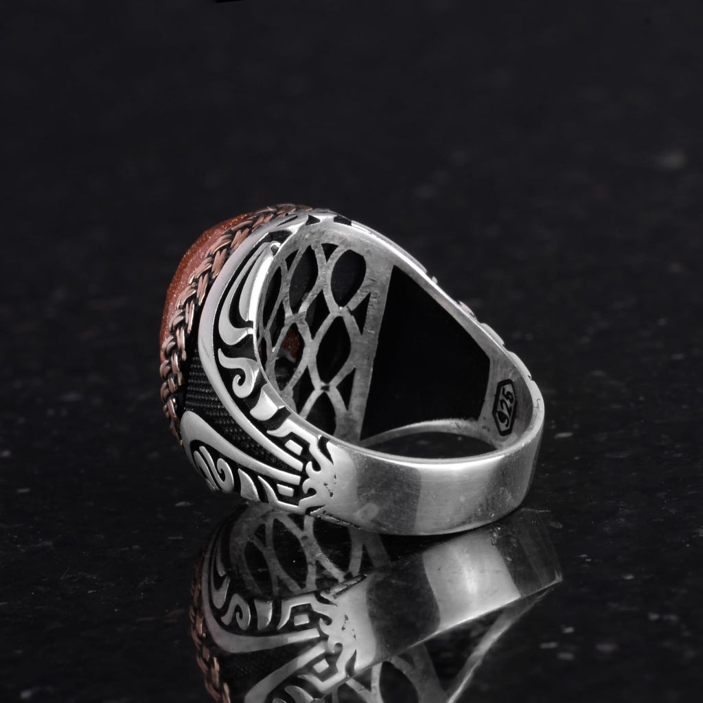 925 Sterling Silver Ring - Artificial Stone Silver Ring - Handmade Ring (Artificial Brown Sunstone) — 7