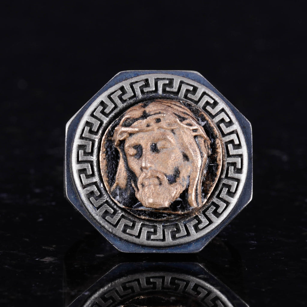 925 Sterling Silver Ring - Men's Ring with Greek Key Design - Handmade Ring (Jesus) — 4