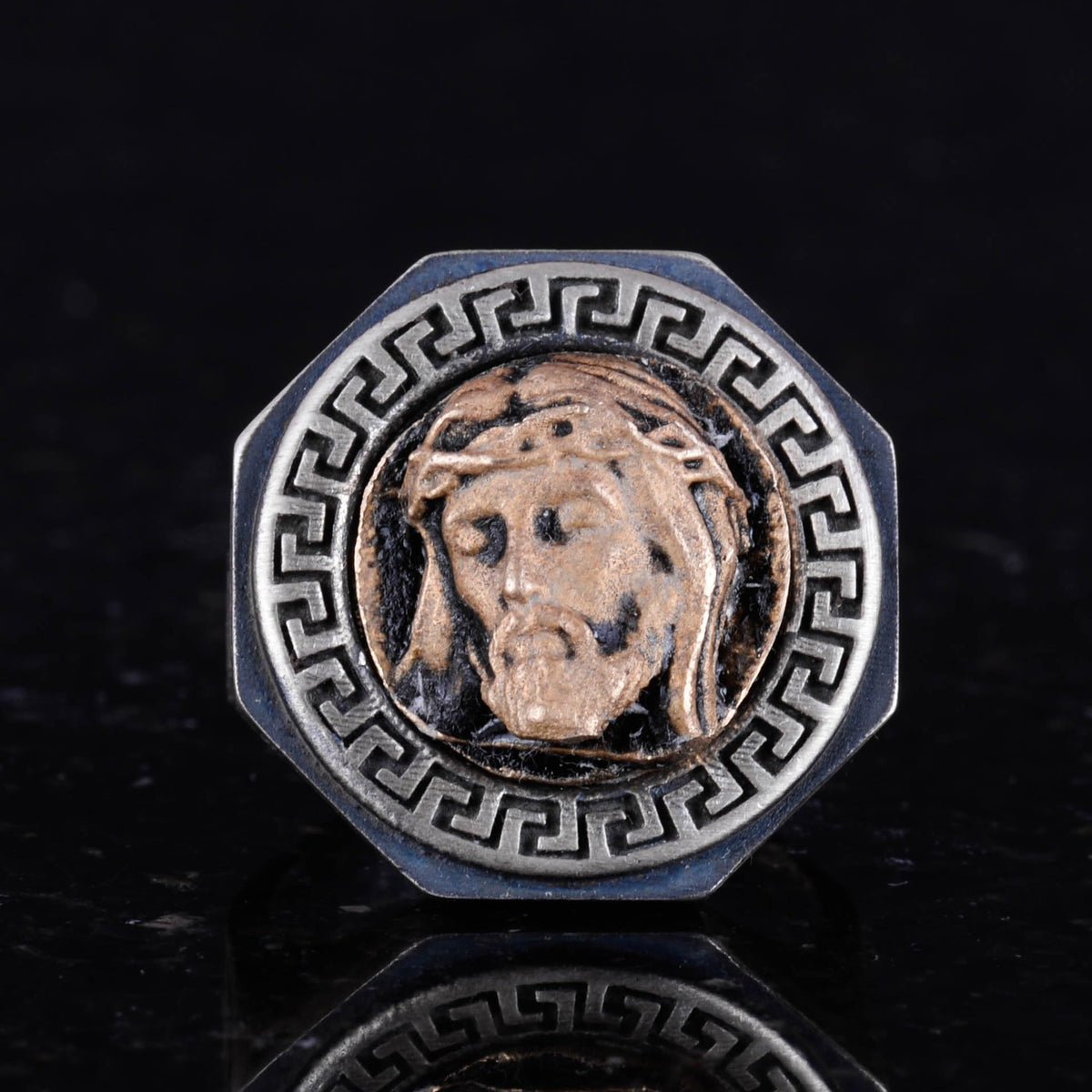 925 Sterling Silver Ring - Men's Ring with Greek Key Design - Handmade Ring (Jesus) — 4