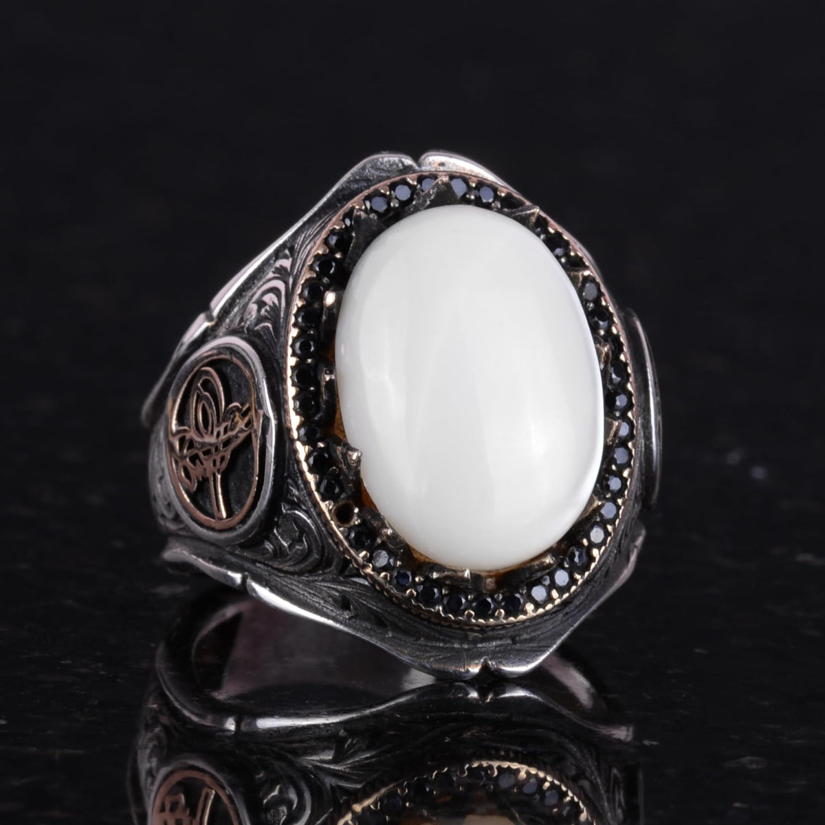 925 Sterling Silver Men's Ring - Natural Mother of Pearl Stone, Handmade Elegance — 4