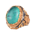 KAMBO Synthetic Paraiba Stone Men's Ring - Gold Plated 925 Sterling Silver - Large Oval Green Stone Handmade Ring