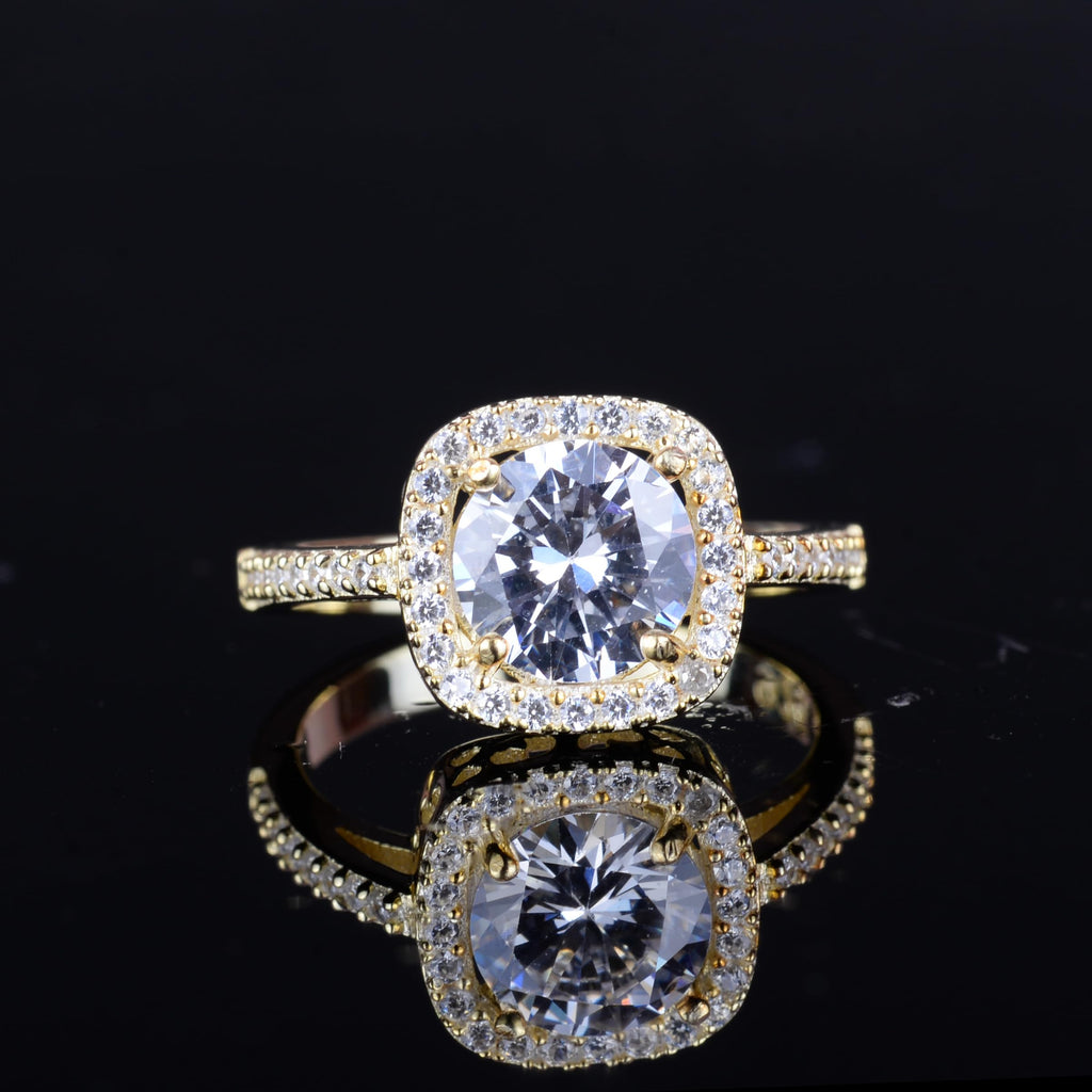 KAMBO 925 Sterling Silver Gold Plated Natural Moissanite Women's Ring – Halo Design Elegant Sparkling Jewelry Gift — 4