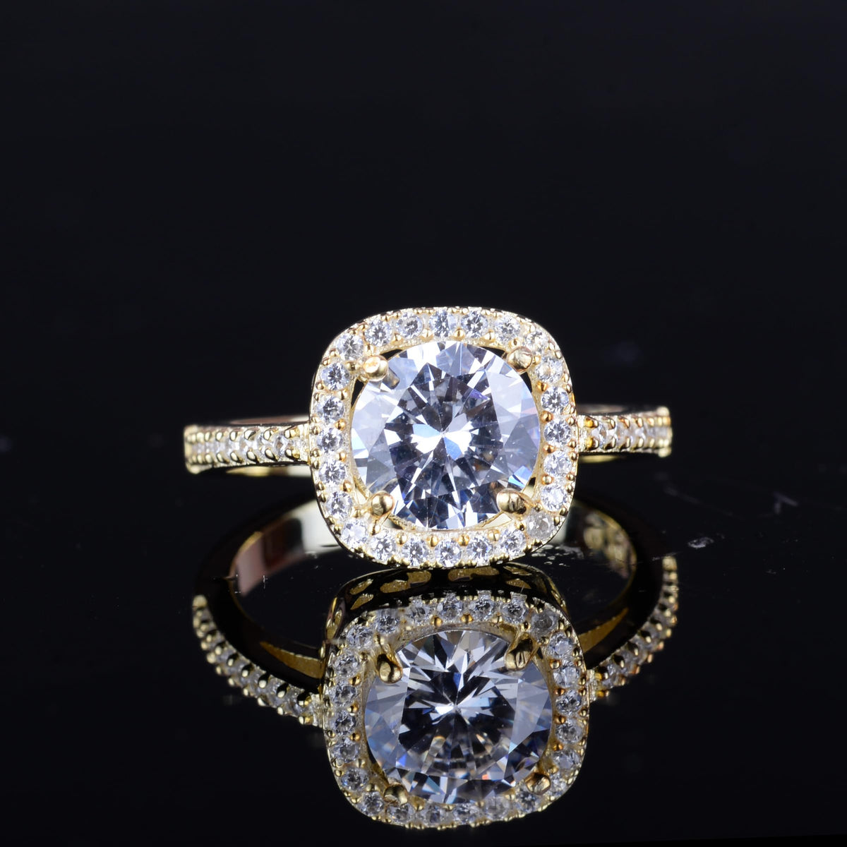KAMBO 925 Sterling Silver Gold Plated Natural Moissanite Women's Ring – Halo Design Elegant Sparkling Jewelry Gift — 4