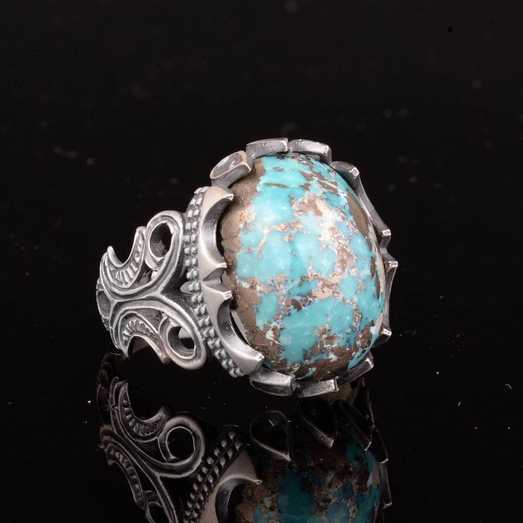 Natural Arizona Turquoise Stone Ring, Handcrafted Jewelry, 925 Sterling Silver (Model-2) — 5
