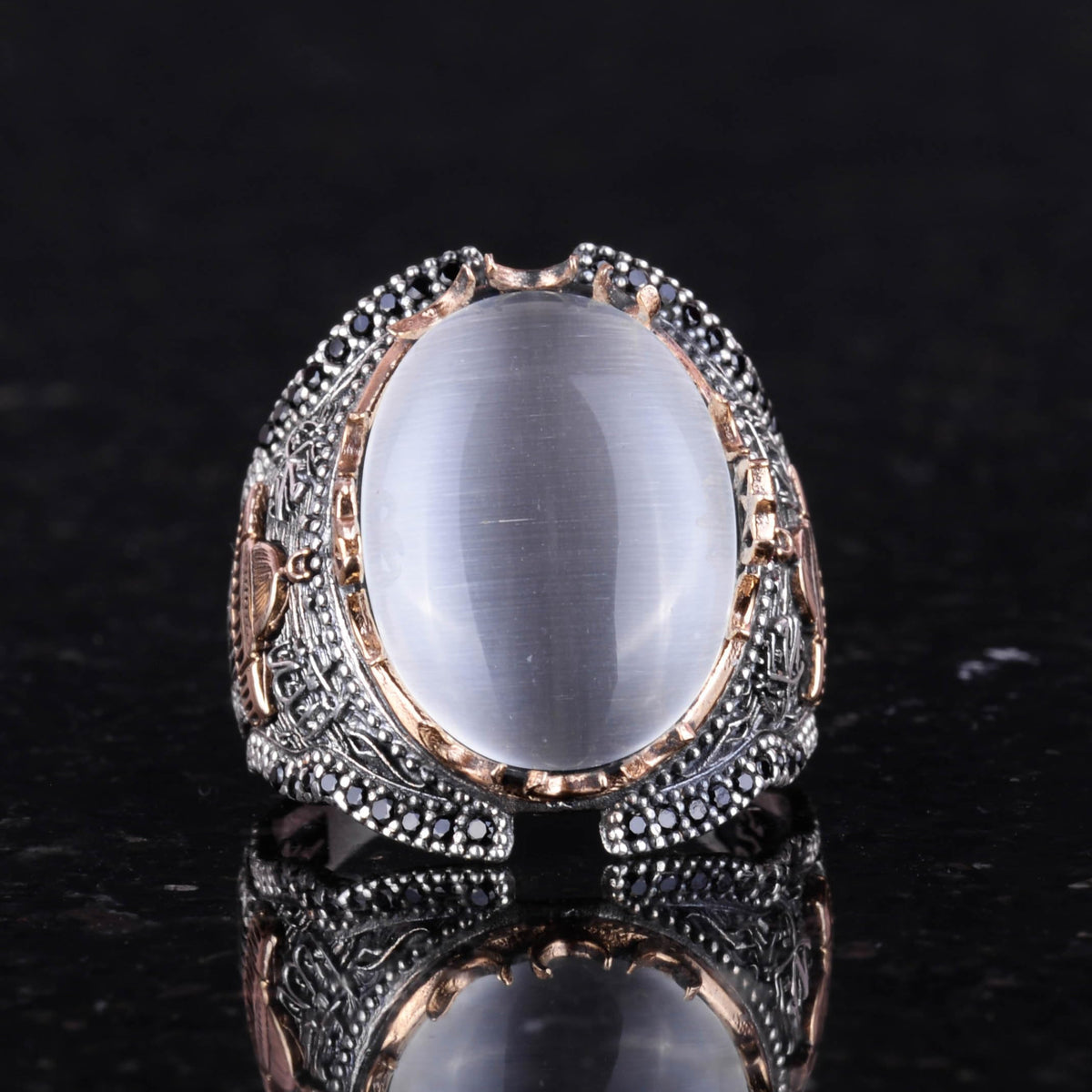 White Cat's Eye Stone Silver Ring — 3