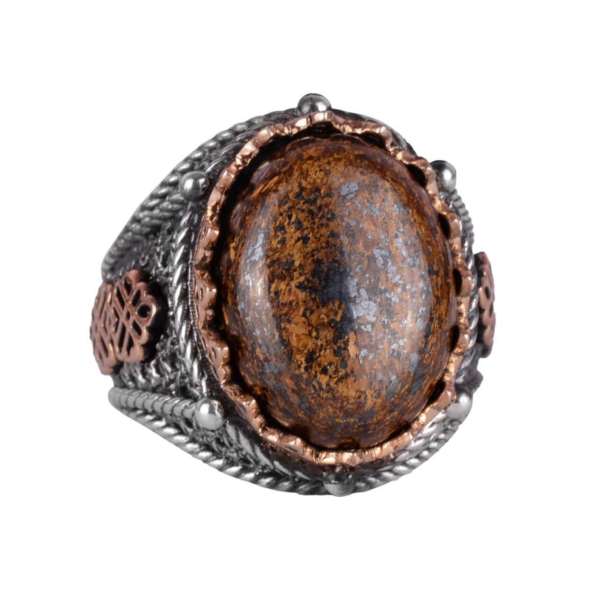 Handmade Natural Bronzite Stone Ring - 925 Sterling Silver Men's Ring