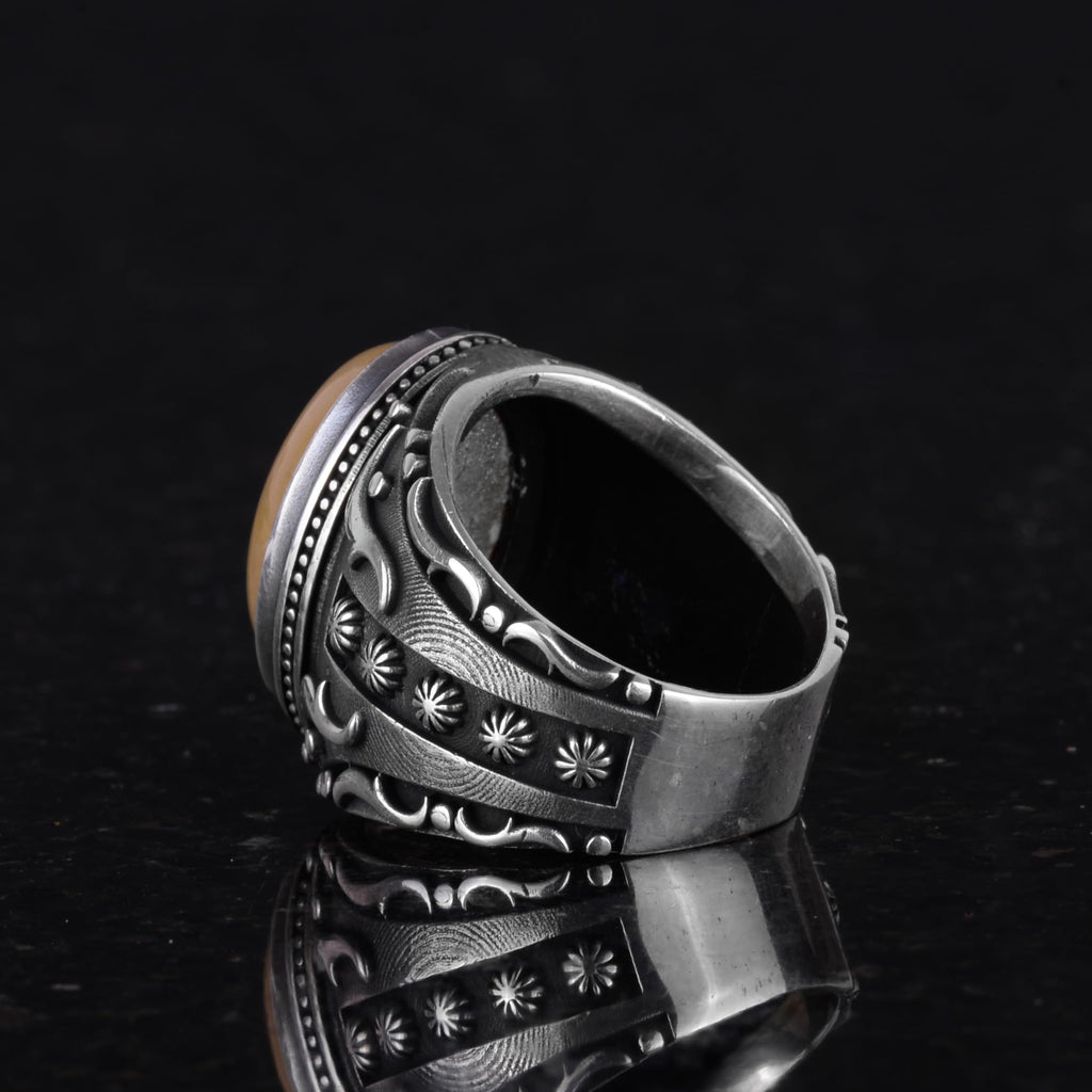 Natural Yellow Agate Stone Ring, 925 Sterling Silver — 6