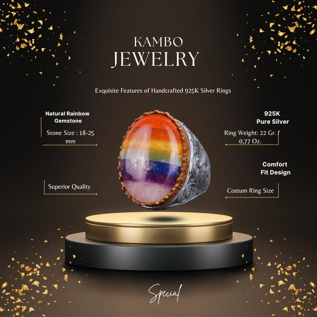 Silver Men's Ring, Rainbow Ring, Multicolor Ring — 2