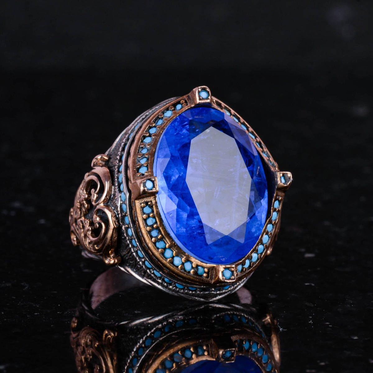KAMBO 925 Sterling Silver Men's Ring, Synthetic Stone, Handmade Vintage Design — 4