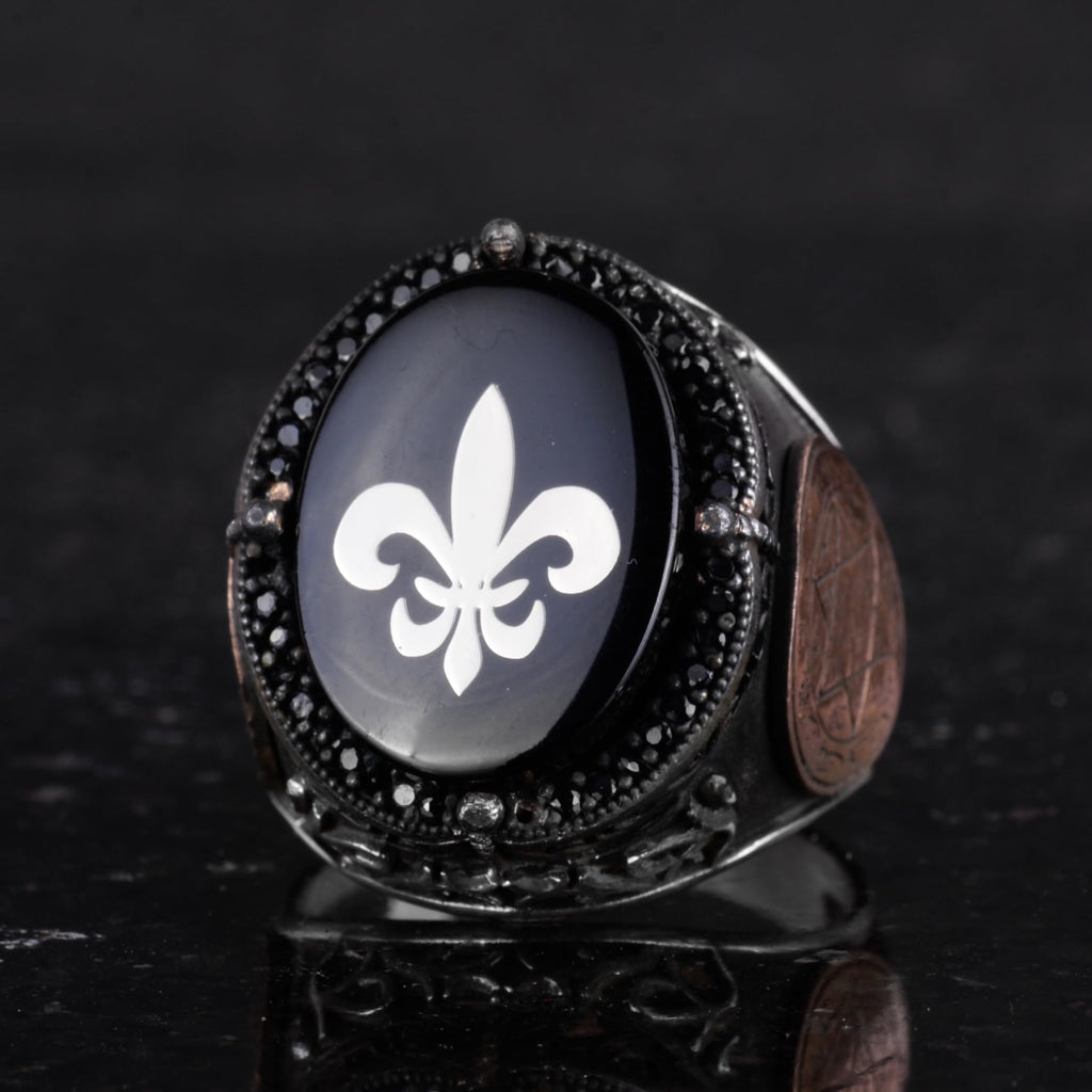 Kambo Unique Patterned Ring - 925K Silver Handmade Men's Ring - Star of David Ring (Fleur-De-Lis) — 6