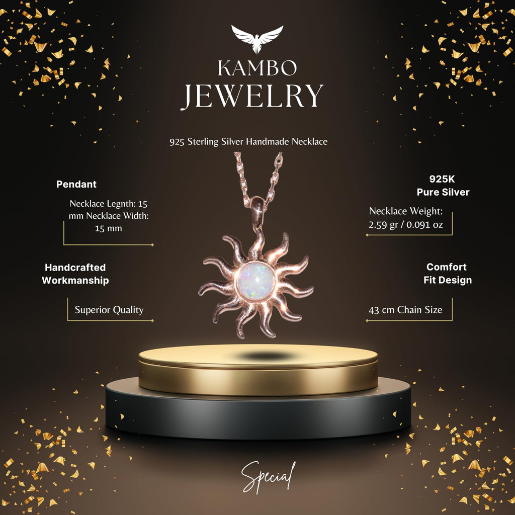 KAMBO Silver Rose Gold Plated Sun Necklace - Centered with Opal Stone — 2
