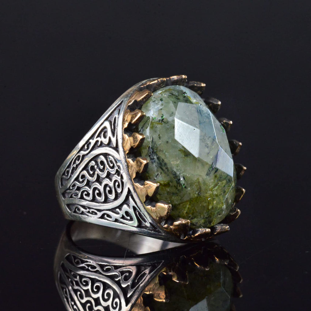 Natural Prehnite Stone Ring, 925 Sterling Silver Men's Ring, Handmade Design — 4
