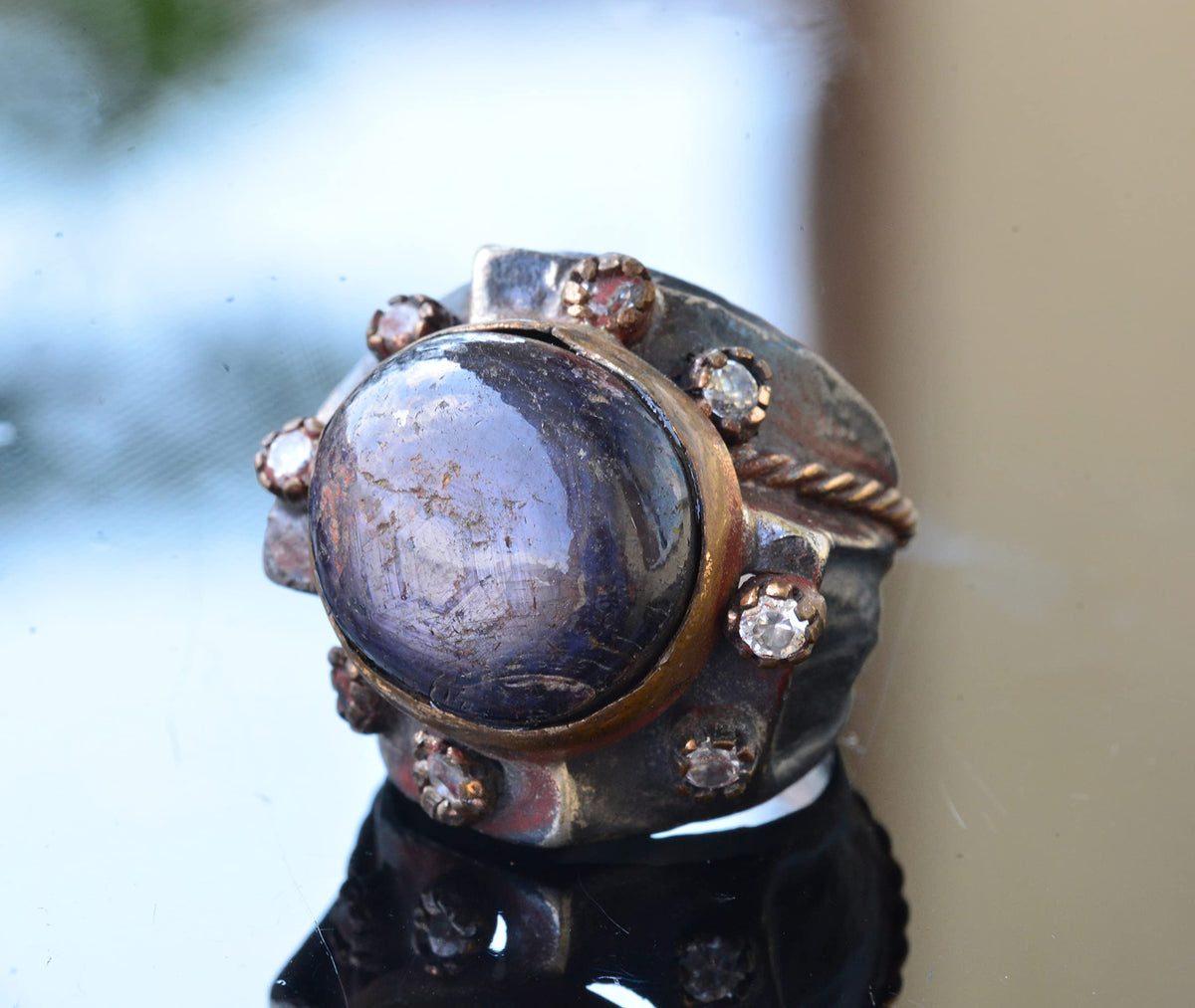 Star Ruby Stone Antique Ring, 925 Sterling Silver Unisex Ring — 3