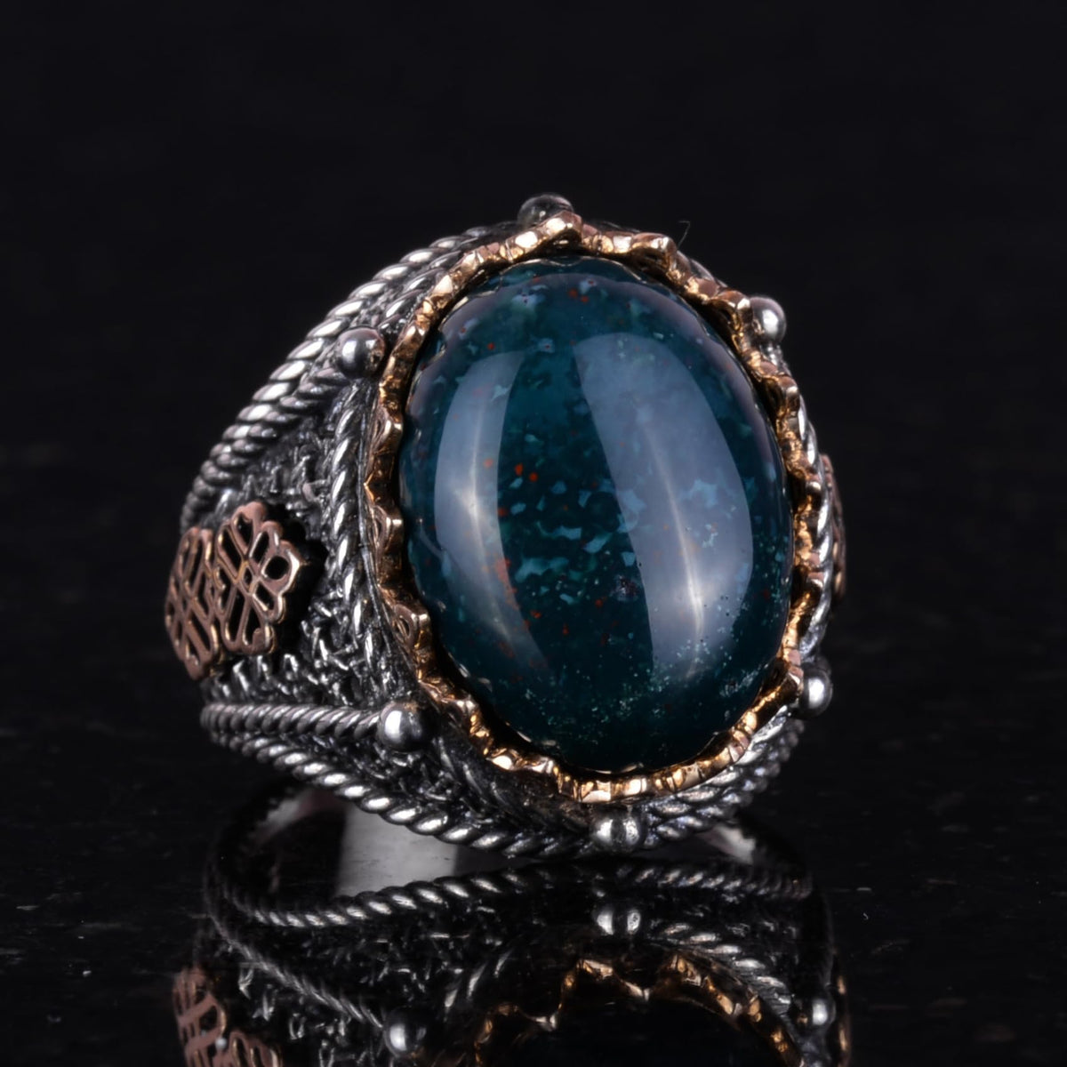 925 Sterling Silver Ring - Green Bloodstone — 2