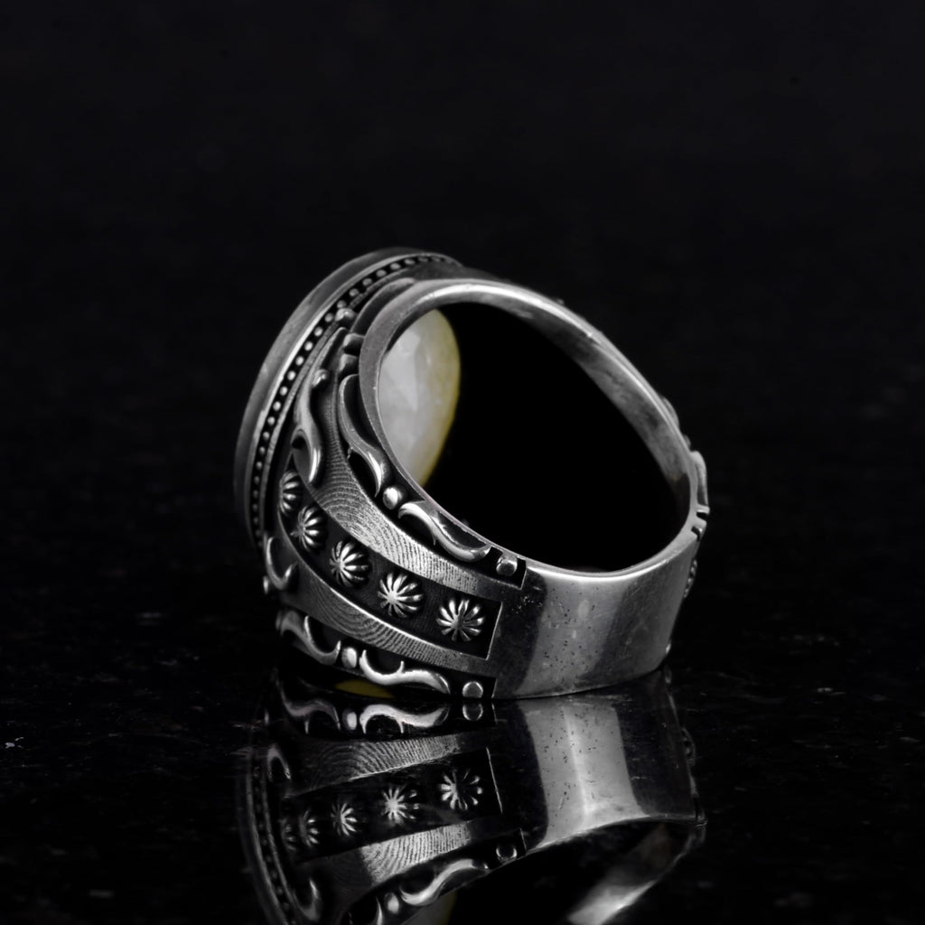 Synthetic Stone Ring, 925 Sterling Silver Ring, Designer Silver Men's Ring (Synthetic Crystal Stone) — 6