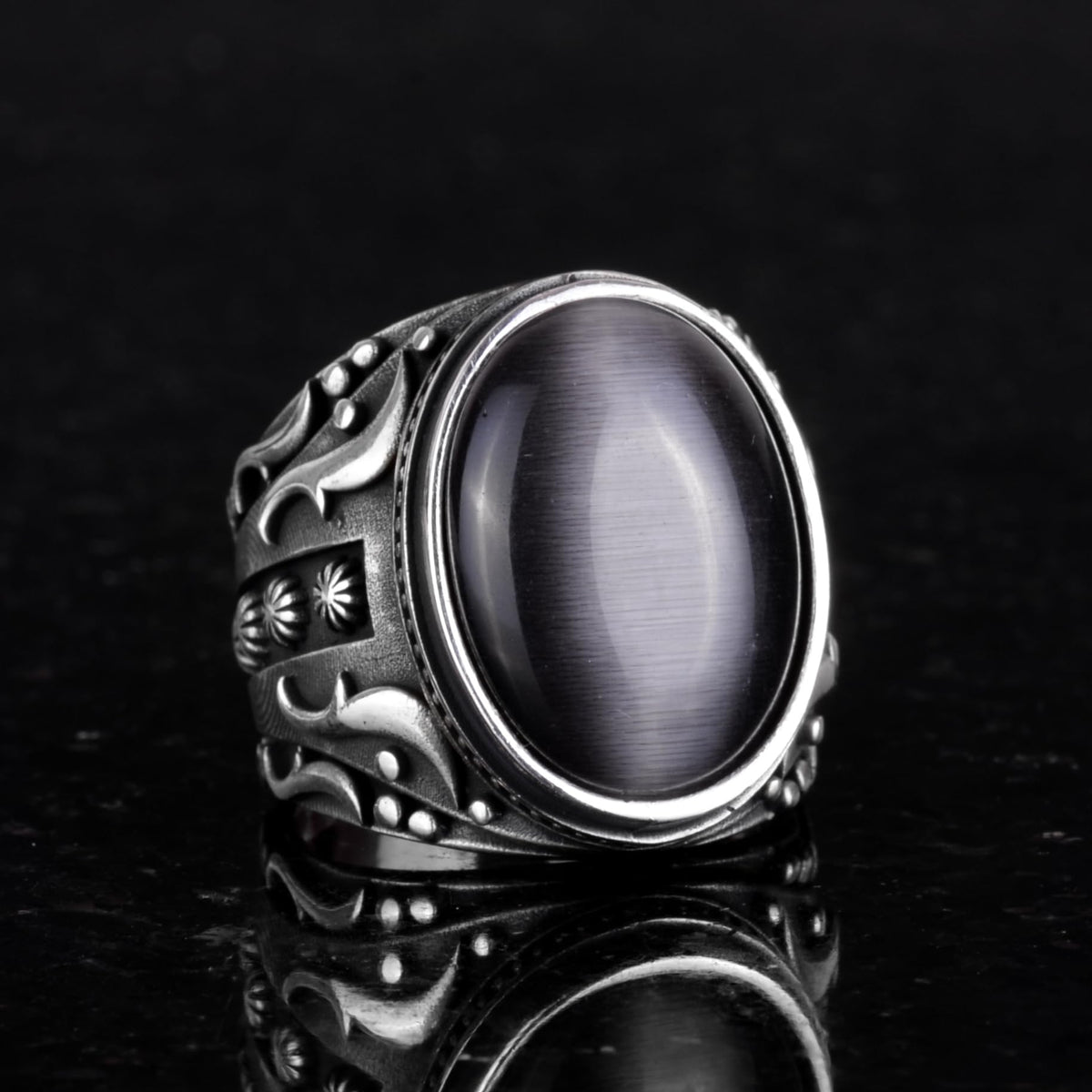 Synthetic Stone Ring, 925 Sterling Silver Ring, Designer Silver Men's Ring — 4