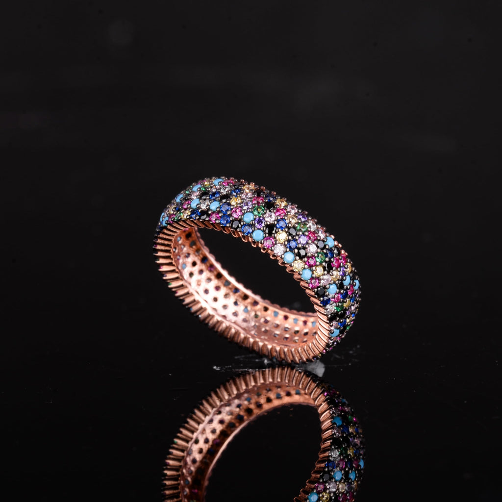 KAMBO 925 Sterling Silver Women's Infinity Band – Rose Gold Plated Multicolored Zircon Ring — 6