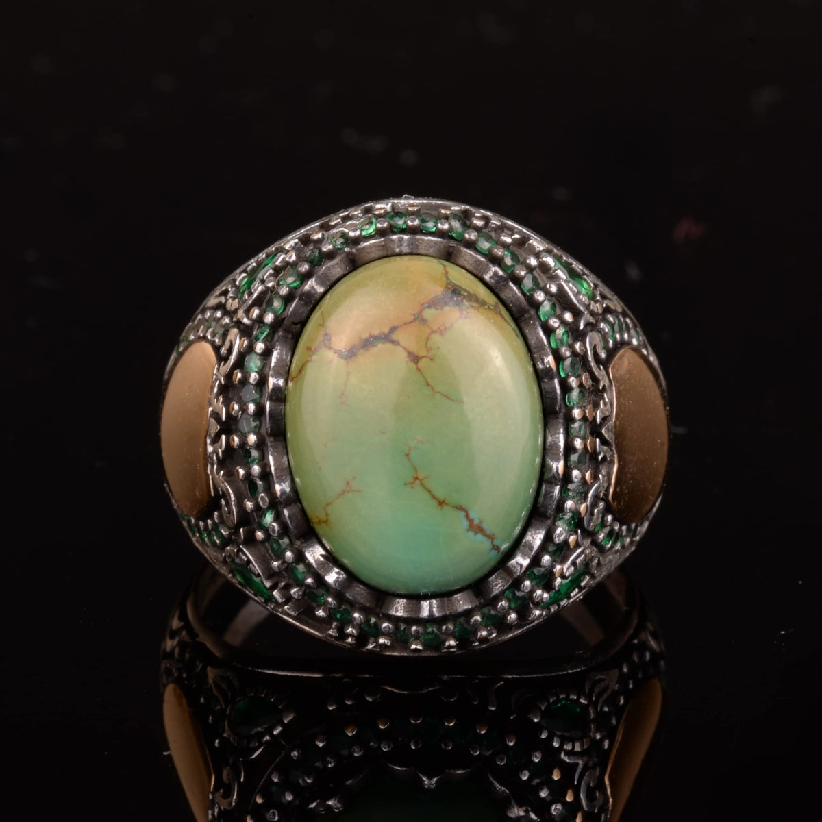 Natural Arizona Turquoise Stone Ring, Minimalist 925 Sterling Silver Men's Ring — 3