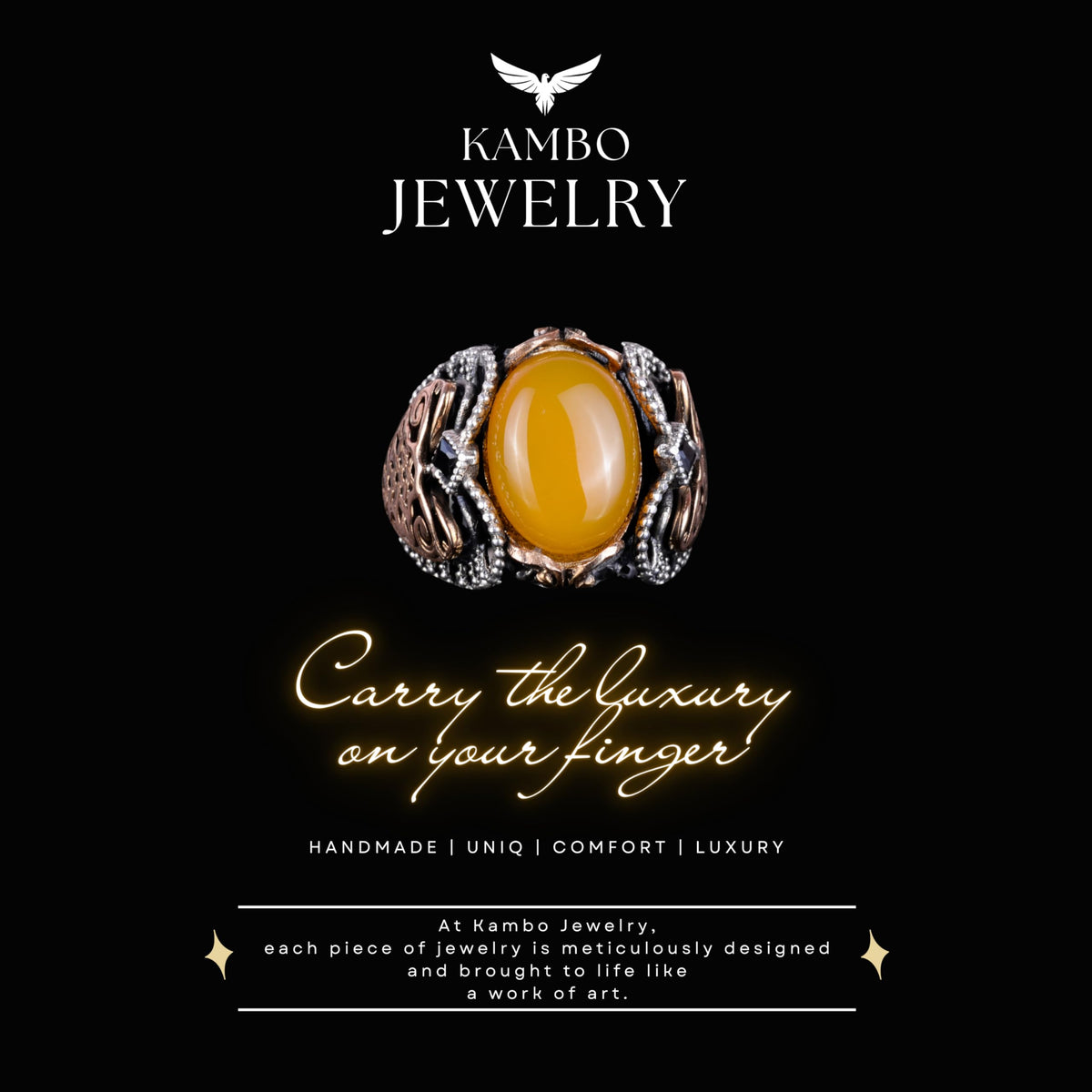 Natural Yellow Agate Stone Handmade Ring — 4