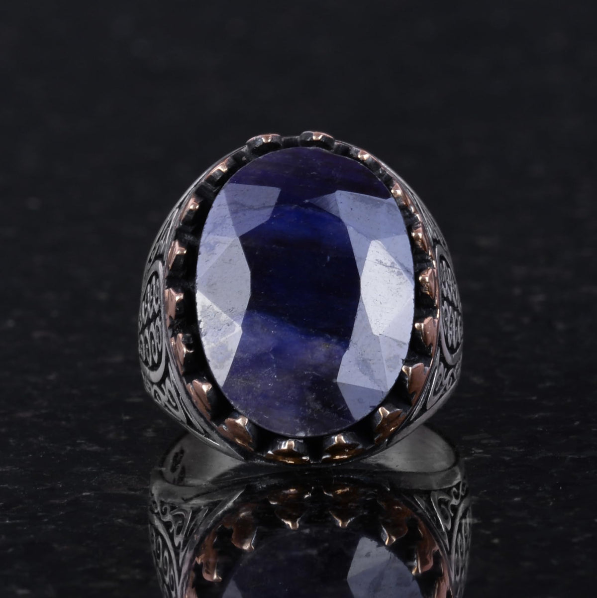 925 Sterling Silver Men's Ring - Blue Sapphire Stone — 6