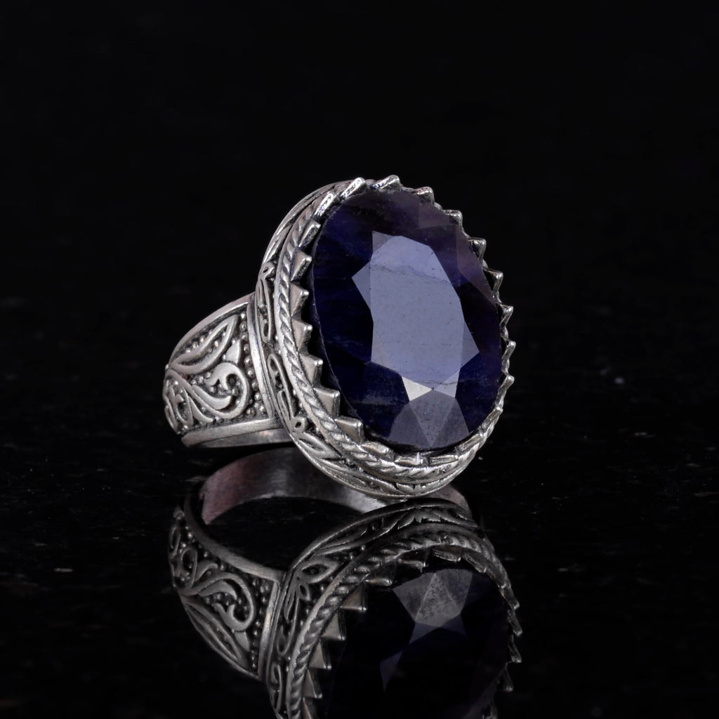 KAMBO Handmade 925 Sterling Silver Men's Blue Sapphire Ring - Minimalist Loyalty and Wisdom Design - Natural Stone Vinta