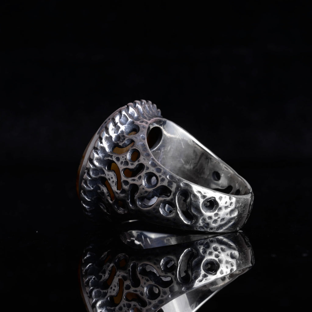 Natural Amber Stone Men's Ring – 925 Sterling Silver Handmade Round Ring – Men's Vintage Statement Jewelry (Amber -1) — 7