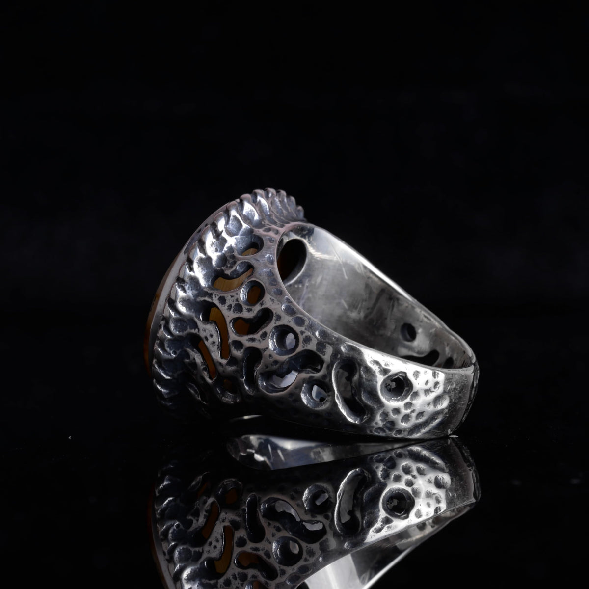 Natural Amber Stone Men's Ring – 925 Sterling Silver Handmade Round Ring – Men's Vintage Statement Jewelry (Amber -1) — 7
