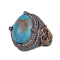 KAMBO Natural Turquoise Stone 925 Sterling Silver Men's Ring Handmade Vintage Ottoman Style Statement Ring Thick Blue Stone Jewelry for Men